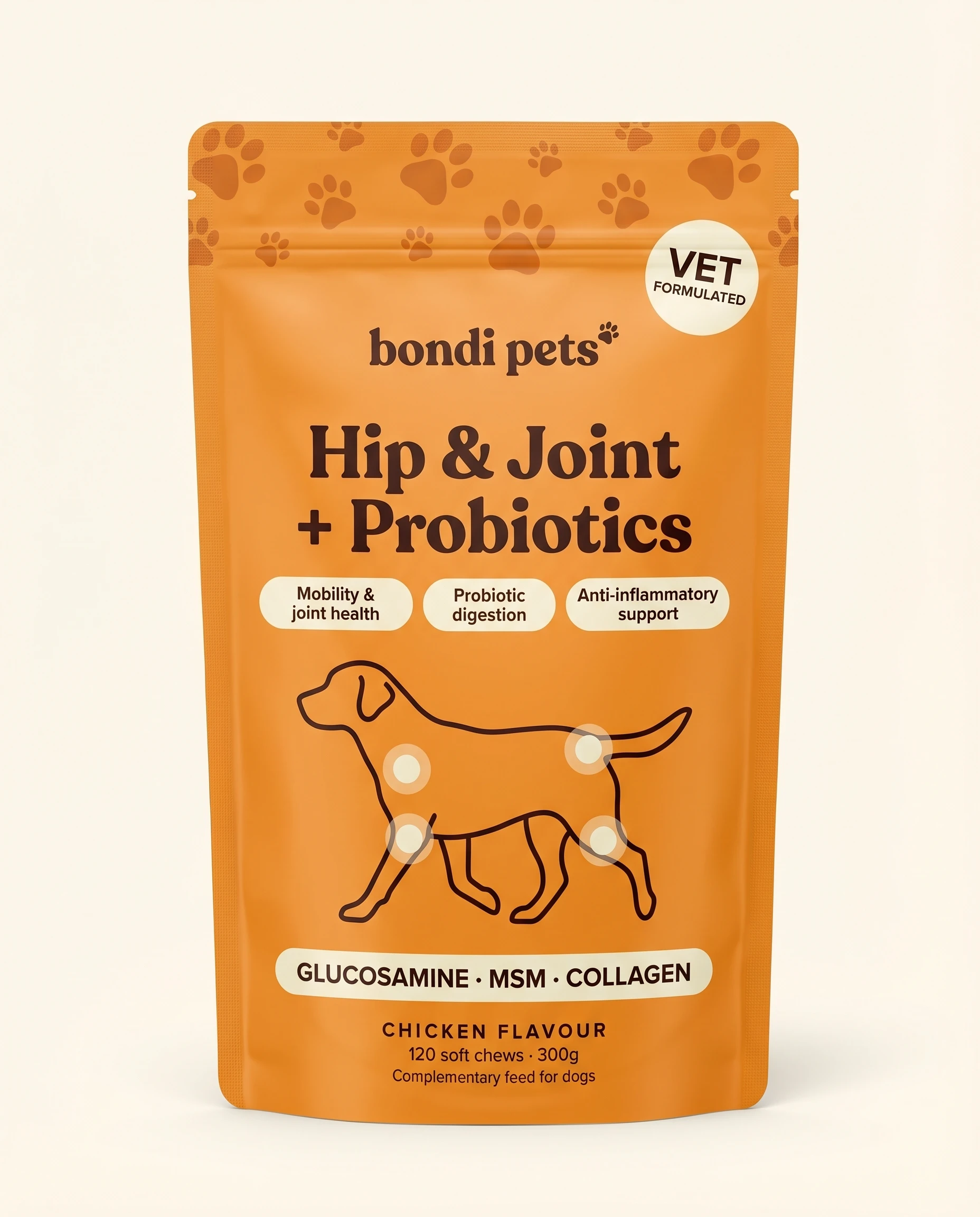 Bondi Pets Hip & Joint + Probiotics — doypack 300g sabor pollo
